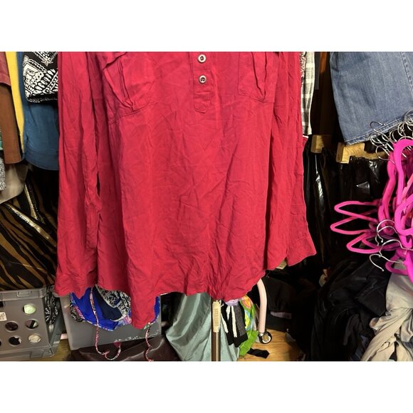 Torrid Top Tunic Red Floral 3 (3X) Long Sleeve 1/4 Button Down Pockets - Picture 2 of 8